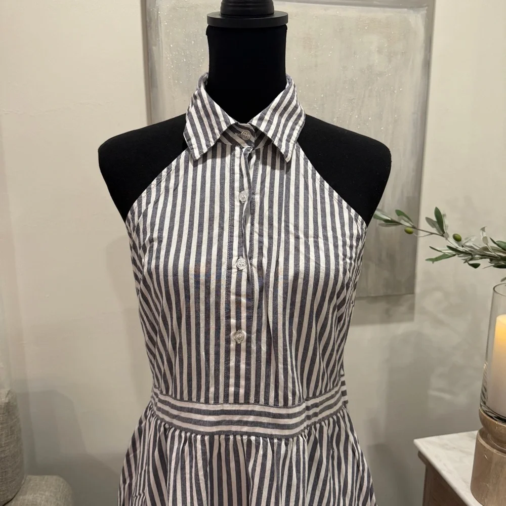 New York & Company Deep Navy and White Striped Midi Dress - Picture 3 of 14